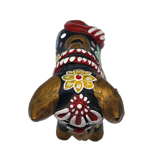 Hand Painted Black Floral Torito de Pucará Folk Art Pottery Bull Figurine Peru - Picture 8 of 16